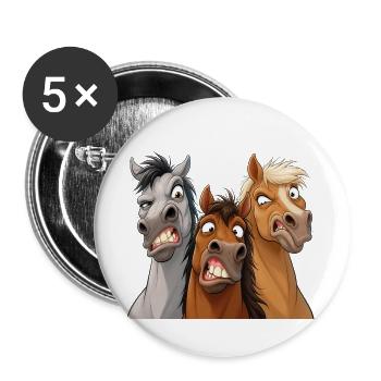 Drei Cartoon-Streichpferde - Buttons groß 56 mm (5er Pack) - Weiß - Vorne