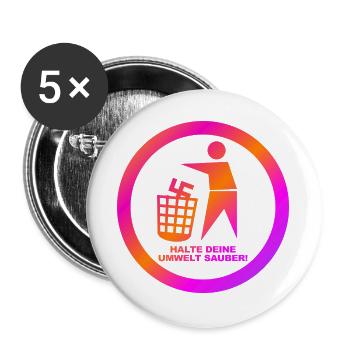 Gegen Rechts - Halte deine Umwelt sauber - FCK NZS - Buttons groß 56 mm (5er Pack) - Weiß - Vorne