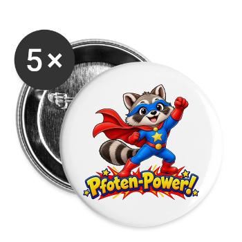 Superheld Waschbär - Pfoten-Power Comic Desig - Buttons groß 56 mm (5er Pack) - Weiß - Vorne