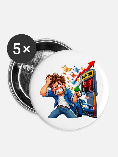 Tankpreis-Wut am Zapfhahn - Buttons groß 56 mm (5er Pack) - Weiß