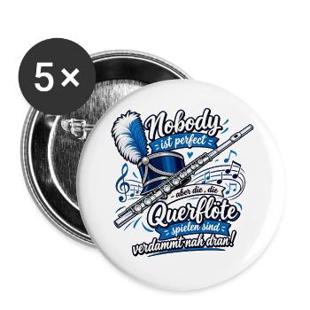 Querflöte , Nobody ist perfekt Querflöte - Buttons groß 56 mm (5er Pack) - Weiß - Vorne