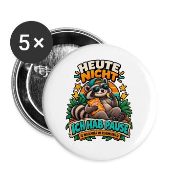 Waschbär Pause - Buttons groß 56 mm (5er Pack) - Weiß - Vorne