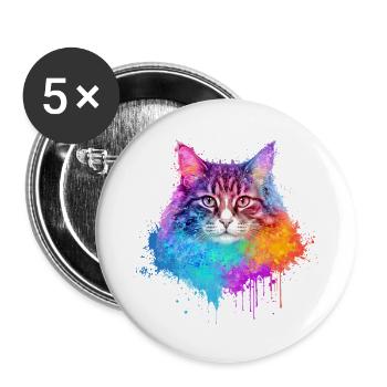 Norwegian Forest Cat Aquarell Illustration - Buttons groß 56 mm (5er Pack) - Weiß - Vorne