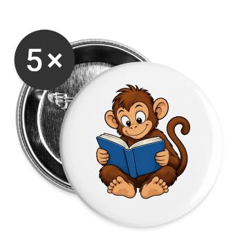 Süßer Affe beim Lesen – Bücherwurm - Buttons groß 56 mm (5er Pack) - Weiß - Vorne
