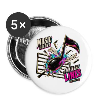 Lustiges Musikgeschenk – Musik bleibt nicht in den Linien - Buttons groß 56 mm (5er Pack) - Weiß - Vorne