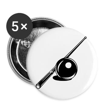 Billardkugel und Queue Skizze - Buttons groß 56 mm (5er Pack) - Weiß - Vorne