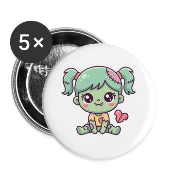 Süßes Zombie-Baby mit Nähten und gebrochenem Herzen - Buttons groß 56 mm (5er Pack) - Weiß - Vorne