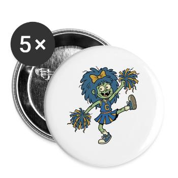 Cartoon-Zombie-Cheerleader mit tanzenden blauen Haaren - Buttons groß 56 mm (5er Pack) - Weiß - Vorne