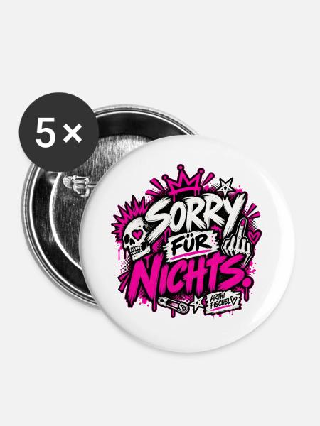 Sorry Für Nichts - Buttons groß 56 mm (5er Pack) - Weiß