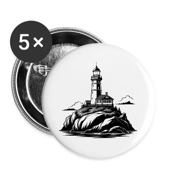 Leuchtturm auf dem Felsen - Buttons groß 56 mm (5er Pack) - Weiß - Vorne