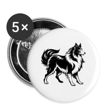 Shetland Schäferhund Hundegang - Buttons groß 56 mm (5er Pack) - Weiß - Vorne