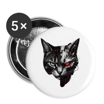 Halb-Katze Cyborg-Katze - Buttons groß 56 mm (5er Pack) - Weiß - Vorne