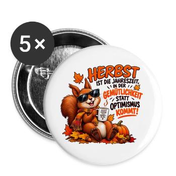 Herbstkuschel mit Kaffee-Eichhörnchen - Buttons groß 56 mm (5er Pack) - Weiß - Vorne