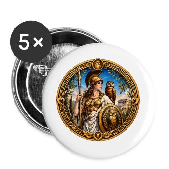 Athene mit Speer, Schild und Eulen - Buttons groß 56 mm (5er Pack) - Weiß - Vorne