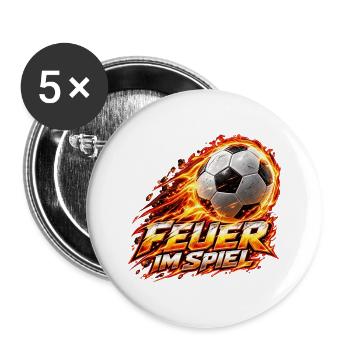 Flammender Fußball – Feuer im Spiel - Buttons groß 56 mm (5er Pack) - Weiß - Vorne