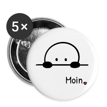 Moin. | Kleine Guckfigur mit Herz regionaler Gruss - Buttons groß 56 mm (5er Pack) - Weiß - Vorne