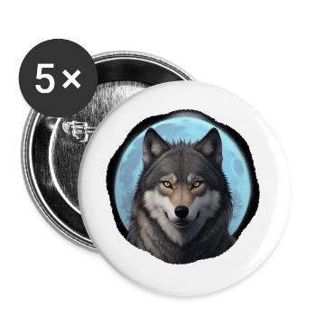 Mondwolf Porträt - Buttons groß 56 mm (5er Pack) - Weiß - Vorne