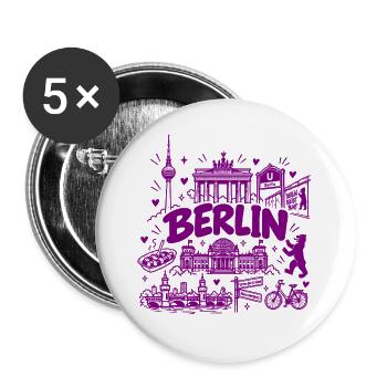 Berlin - Hauptstadt mit Sehenswürdigkeiten - Buttons groß 56 mm (5er Pack) - Weiß - Vorne