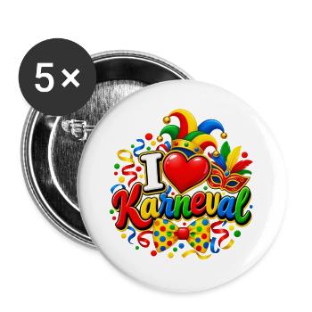 Karneval , I Love Karneval  - Buttons groß 56 mm (5er Pack) - Weiß - Vorne