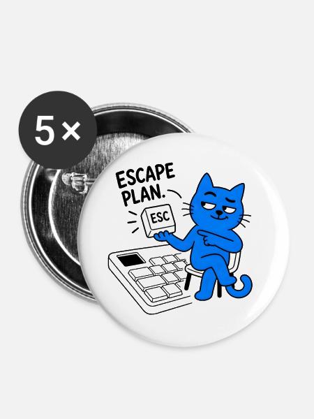 AUSBRUCHSPLAN | Humor Büro-Computing - Buttons groß 56 mm (5er Pack) - Weiß