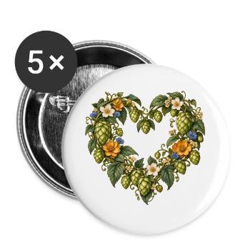 Hopfenherz mit Blumen – Tracht & Volksfest - Buttons groß 56 mm (5er Pack) - Weiß - Vorne