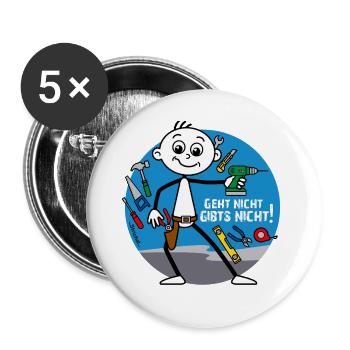 Geht nicht gibts nicht - Handwerker Comic - Buttons groß 56 mm (5er Pack) - Weiß - Vorne