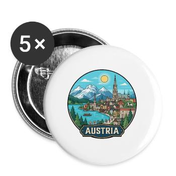 Austria Reiseabzeichen Hallstatt Alpen - Buttons groß 56 mm (5er Pack) - Weiß - Vorne