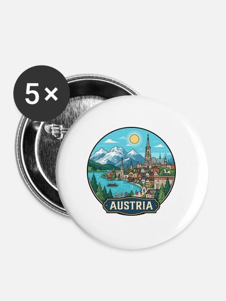 Austria Reiseabzeichen Hallstatt Alpen - Buttons groß 56 mm (5er Pack) - Weiß