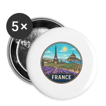 Frankreich Reiseabzeichen Eiffelturm Mont Saint Michel - Buttons groß 56 mm (5er Pack) - Weiß - Vorne