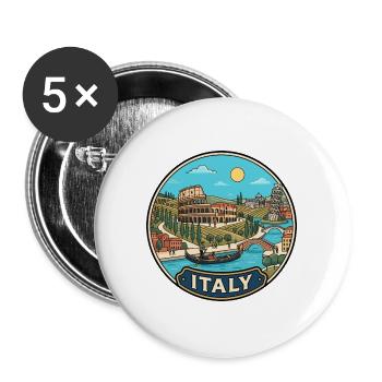 Italien Reiseabzeichen Kolosseum Schiefer Turm Pisa - Buttons groß 56 mm (5er Pack) - Weiß - Vorne