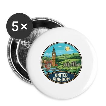 Vereinigtes Königreich Reiseabzeichen Big Ben Stonehenge - Buttons groß 56 mm (5er Pack) - Weiß - Vorne