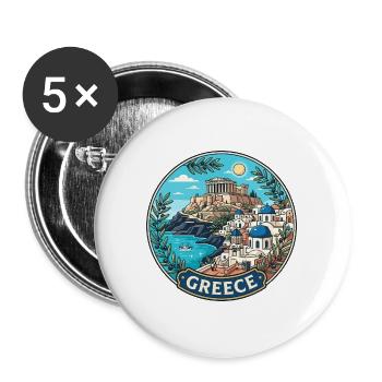 Griechenland Reiseabzeichen Akropolis Santorini-Inseln - Buttons groß 56 mm (5er Pack) - Weiß - Vorne