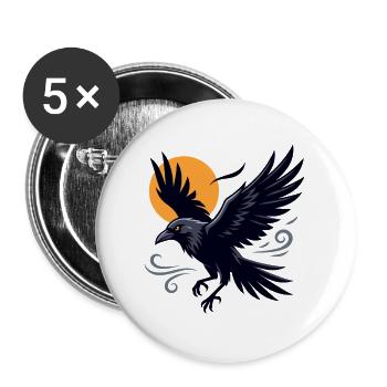 Schwarzer Rabe, der gegen einen leuchtend orangefarbenen Mond schwebt - Buttons groß 56 mm (5er Pack) - Weiß - Vorne