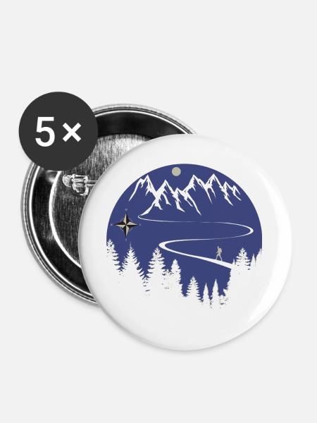 Wandern Berge - Buttons groß 56 mm (5er Pack) - Weiß
