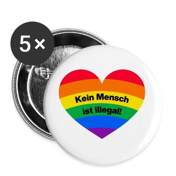 KEIN MENSCH IST ILLEGAL REGENBOGEN, GEGEN RECHTS - Buttons groß 56 mm (5er Pack) - Weiß - Vorne