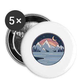 Mondnacht Bergsee Panorama - Buttons groß 56 mm (5er Pack) - Weiß - Vorne