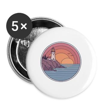 Küstenleuchtturm Sonnenuntergang Patch - Buttons groß 56 mm (5er Pack) - Weiß - Vorne