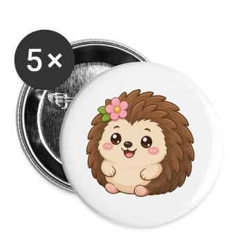 Hedgehog Flower Friend – Igel mit Blume - Buttons groß 56 mm (5er Pack) - Weiß - Vorne