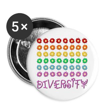 Diversity-Regenbogen - Buttons groß 56 mm (5er Pack) - Weiß - Vorne