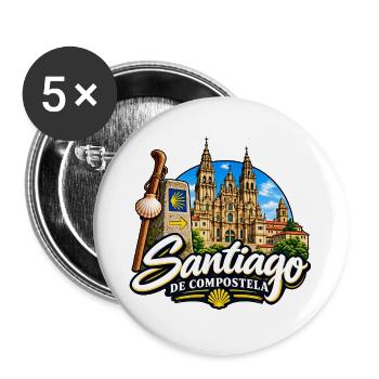 Santiago de Compostela – Jakobsweg & Pilgerziel - Buttons groß 56 mm (5er Pack) - Weiß - Vorne