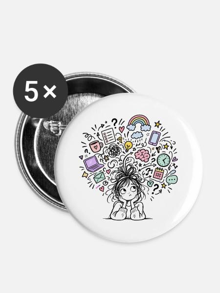 adhs-brain - Buttons groß 56 mm (5er Pack) - Weiß