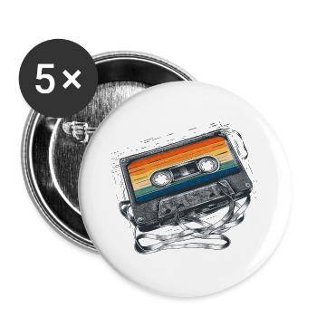 Vintage Retro Rainbow Kassette - Buttons groß 56 mm (5er Pack) - Weiß - Vorne