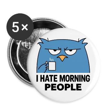 Grummelige Eule Kaffee Morgen - Buttons groß 56 mm (5er Pack) - Weiß - Vorne