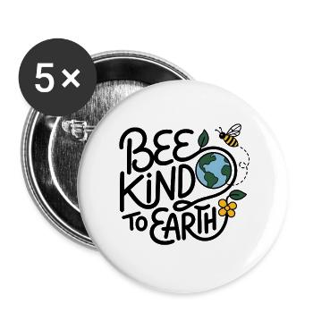 Bee Kind to Earth – Abeille & Terre Écologique - Buttons groß 56 mm (5er Pack) - Weiß - Vorne