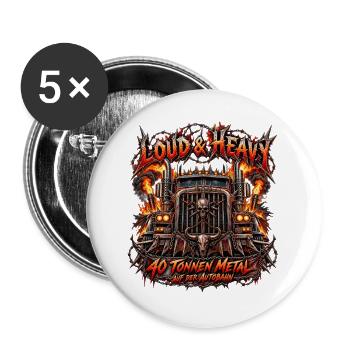LKW Laut & Schwer: 40 Tonnen Metall Autobahn - Buttons groß 56 mm (5er Pack) - Weiß - Vorne