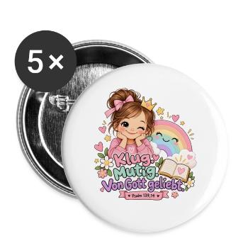 Klug Mutig Von Gott Geliebt - Buttons groß 56 mm (5er Pack) - Weiß - Vorne