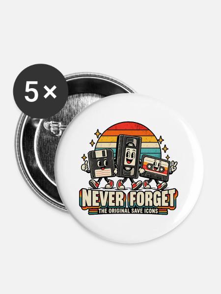Retro-Speicher-Icons - Buttons groß 56 mm (5er Pack) - Weiß