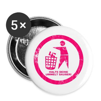 Gegen Rechts - Halte deine Umwelt sauber - FCK NZS - Buttons groß 56 mm (5er Pack) - Weiß - Vorne