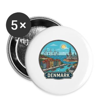 Dänemarks Reiseabzeichen Nyhavn Windkraftanlagen - Buttons groß 56 mm (5er Pack) - Weiß - Vorne