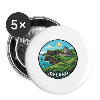 Irland-Reiseabzeichen Klippen von Moher Shamrock - Buttons groß 56 mm (5er Pack) - Weiß - Vorne